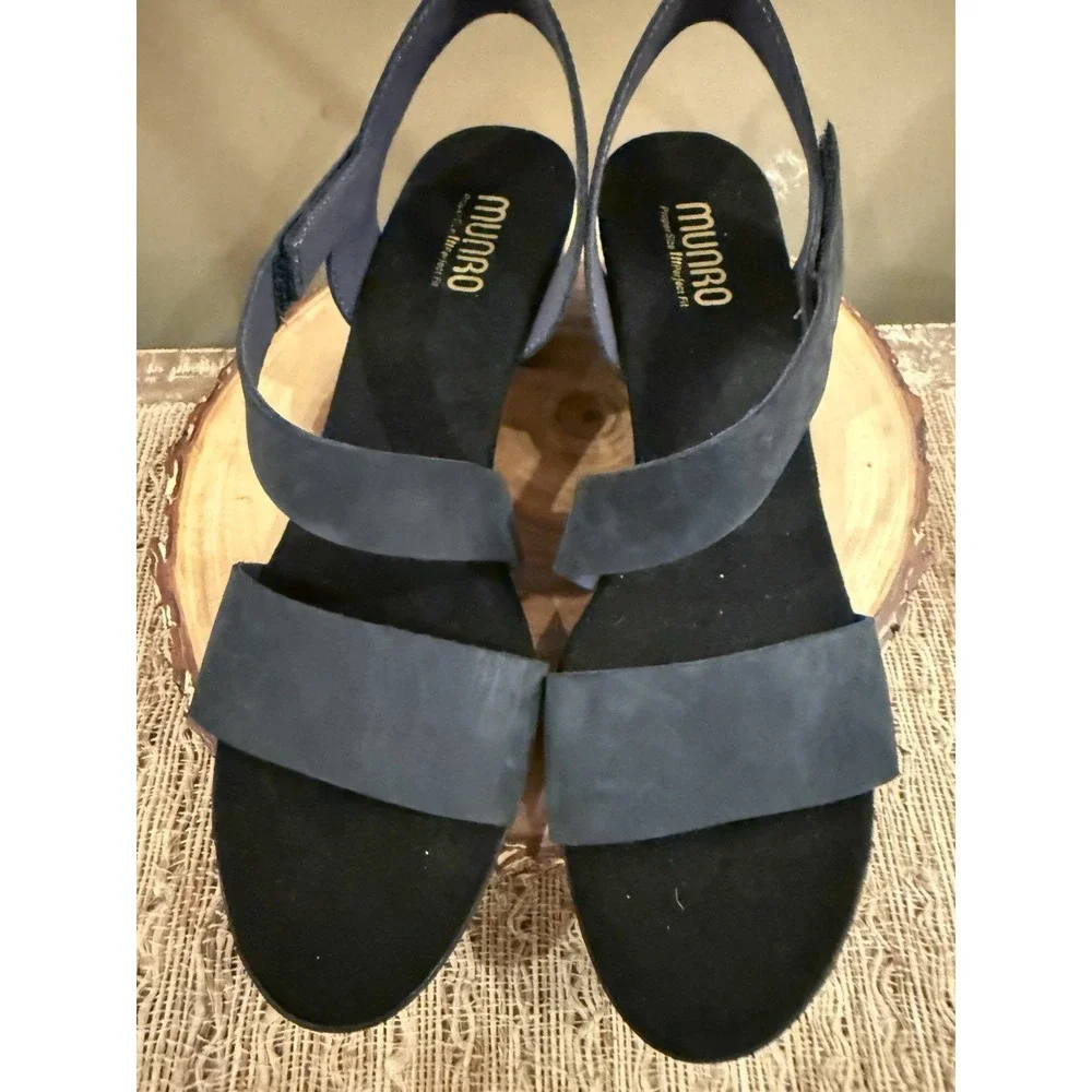 Munro Lucia Sandals Blue Nubuck Straps Low Cone Heels Women Comfort Size 11M